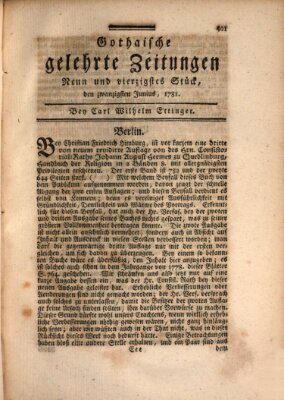 Gothaische gelehrte Zeitungen Mittwoch 20. Juni 1781
