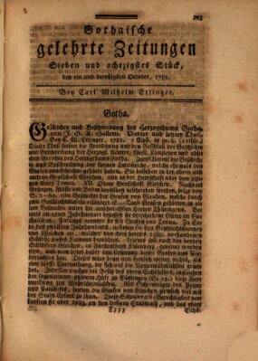 Gothaische gelehrte Zeitungen Mittwoch 31. Oktober 1781