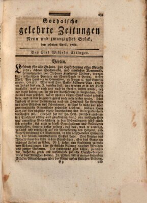 Gothaische gelehrte Zeitungen Mittwoch 10. April 1782