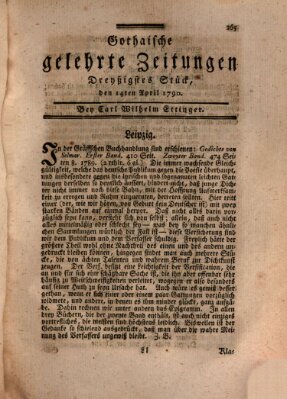 Gothaische gelehrte Zeitungen Mittwoch 14. April 1790