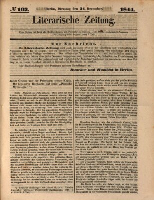 Literarische Zeitung Dienstag 24. Dezember 1844
