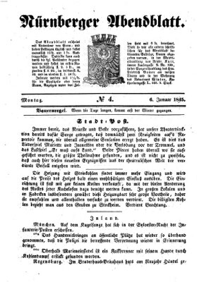 Nürnberger Abendblatt Montag 6. Januar 1845