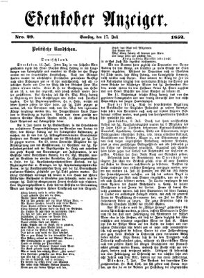 Edenkober Anzeiger Samstag 17. Juli 1852