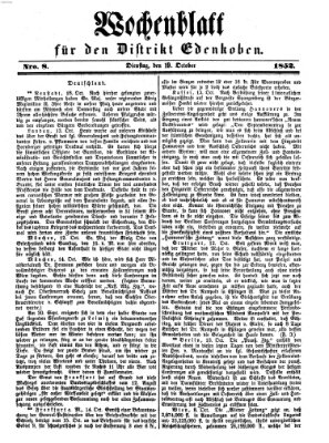 Edenkober Anzeiger Dienstag 19. Oktober 1852