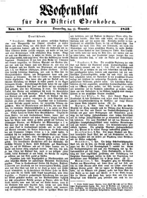 Edenkober Anzeiger Donnerstag 11. November 1852