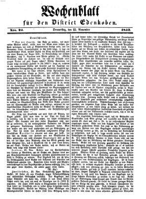 Edenkober Anzeiger Donnerstag 25. November 1852