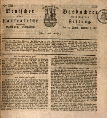 Deutscher Beobachter oder privilegirte hanseatische Zeitung Samstag 29. Juni 1816