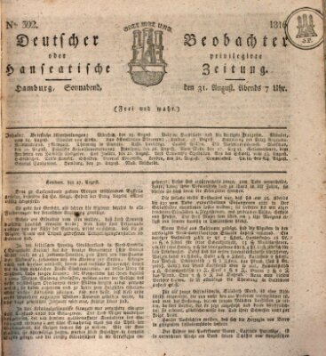 Deutscher Beobachter oder privilegirte hanseatische Zeitung Samstag 31. August 1816