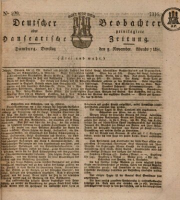 Deutscher Beobachter oder privilegirte hanseatische Zeitung Dienstag 5. November 1816