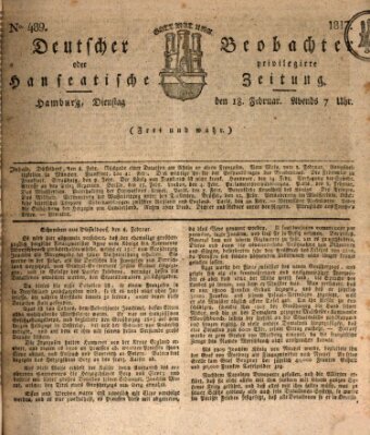 Deutscher Beobachter oder privilegirte hanseatische Zeitung Dienstag 18. Februar 1817