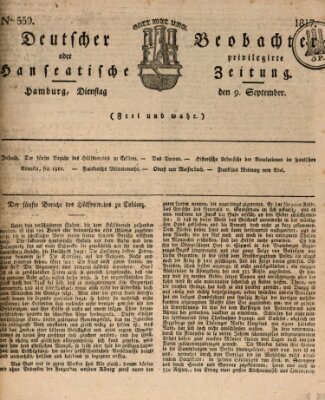Deutscher Beobachter oder privilegirte hanseatische Zeitung Dienstag 9. September 1817