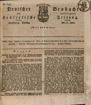 Deutscher Beobachter oder privilegirte hanseatische Zeitung Dienstag 15. Juni 1819
