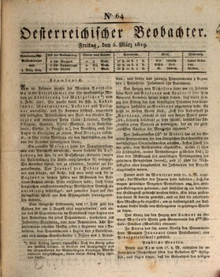 Der Oesterreichische Beobachter Freitag 5. März 1819