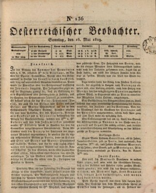 Der Oesterreichische Beobachter Sonntag 16. Mai 1819