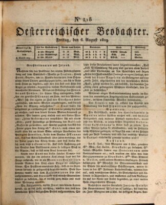 Der Oesterreichische Beobachter Freitag 6. August 1819