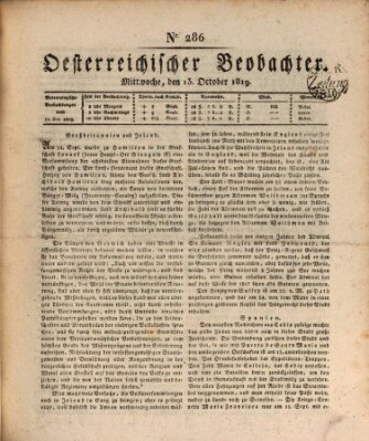 Der Oesterreichische Beobachter Mittwoch 13. Oktober 1819