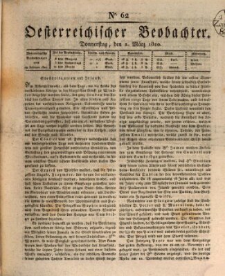 Der Oesterreichische Beobachter Donnerstag 2. März 1820