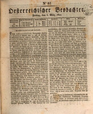 Der Oesterreichische Beobachter Freitag 3. März 1820