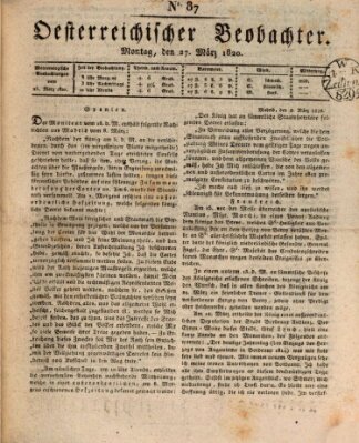 Der Oesterreichische Beobachter Montag 27. März 1820
