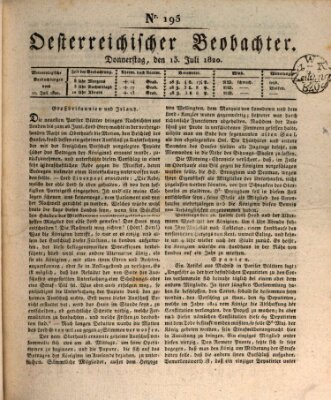 Der Oesterreichische Beobachter Donnerstag 13. Juli 1820