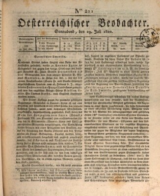 Der Oesterreichische Beobachter Samstag 29. Juli 1820