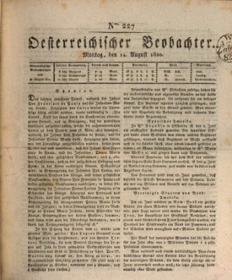 Der Oesterreichische Beobachter Montag 14. August 1820