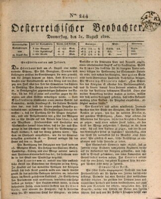 Der Oesterreichische Beobachter Donnerstag 31. August 1820