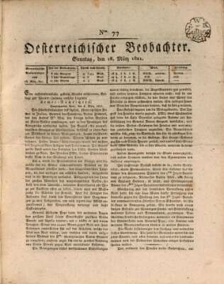 Der Oesterreichische Beobachter Sonntag 18. März 1821