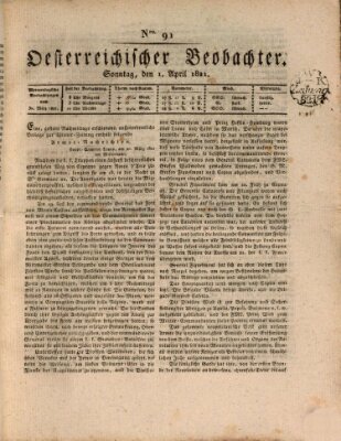 Der Oesterreichische Beobachter Sonntag 1. April 1821