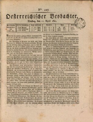 Der Oesterreichische Beobachter Dienstag 17. April 1821