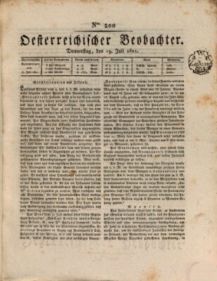 Der Oesterreichische Beobachter Donnerstag 19. Juli 1821