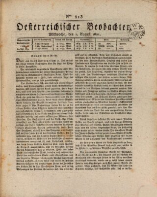 Der Oesterreichische Beobachter Mittwoch 1. August 1821