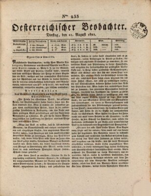 Der Oesterreichische Beobachter Dienstag 21. August 1821