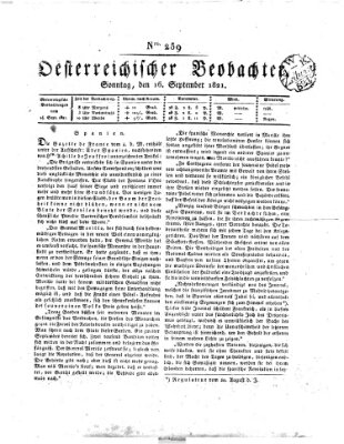 Der Oesterreichische Beobachter Sonntag 16. September 1821