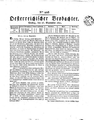 Der Oesterreichische Beobachter Dienstag 25. September 1821