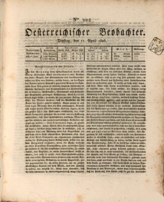 Der Oesterreichische Beobachter Dienstag 12. April 1825