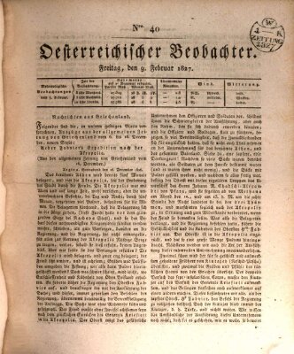 Der Oesterreichische Beobachter Freitag 9. Februar 1827