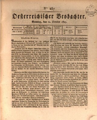 Der Oesterreichische Beobachter Sonntag 14. Oktober 1827