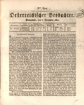 Der Oesterreichische Beobachter Samstag 3. November 1827