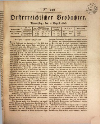 Der Oesterreichische Beobachter Donnerstag 7. August 1828