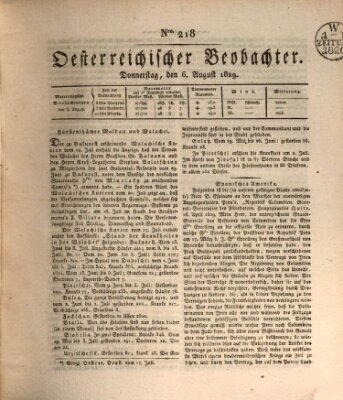 Der Oesterreichische Beobachter Donnerstag 6. August 1829