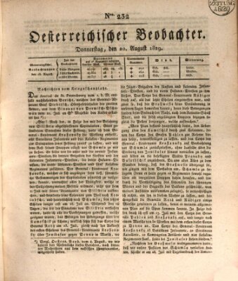 Der Oesterreichische Beobachter Donnerstag 20. August 1829