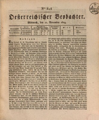Der Oesterreichische Beobachter Mittwoch 11. November 1829