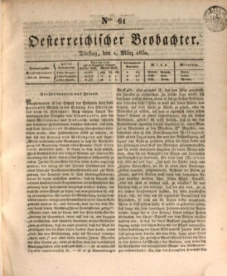 Der Oesterreichische Beobachter Dienstag 2. März 1830
