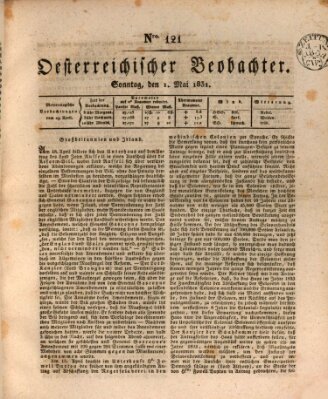 Der Oesterreichische Beobachter Sonntag 1. Mai 1831