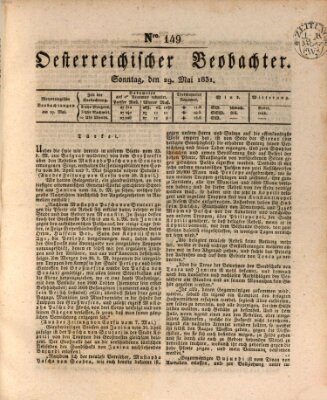 Der Oesterreichische Beobachter Sonntag 29. Mai 1831