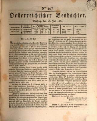 Der Oesterreichische Beobachter Dienstag 26. Juli 1831