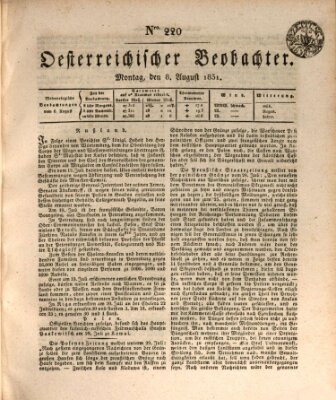 Der Oesterreichische Beobachter Montag 8. August 1831