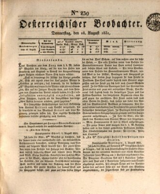 Der Oesterreichische Beobachter Donnerstag 18. August 1831