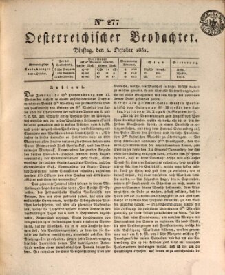 Der Oesterreichische Beobachter Dienstag 4. Oktober 1831